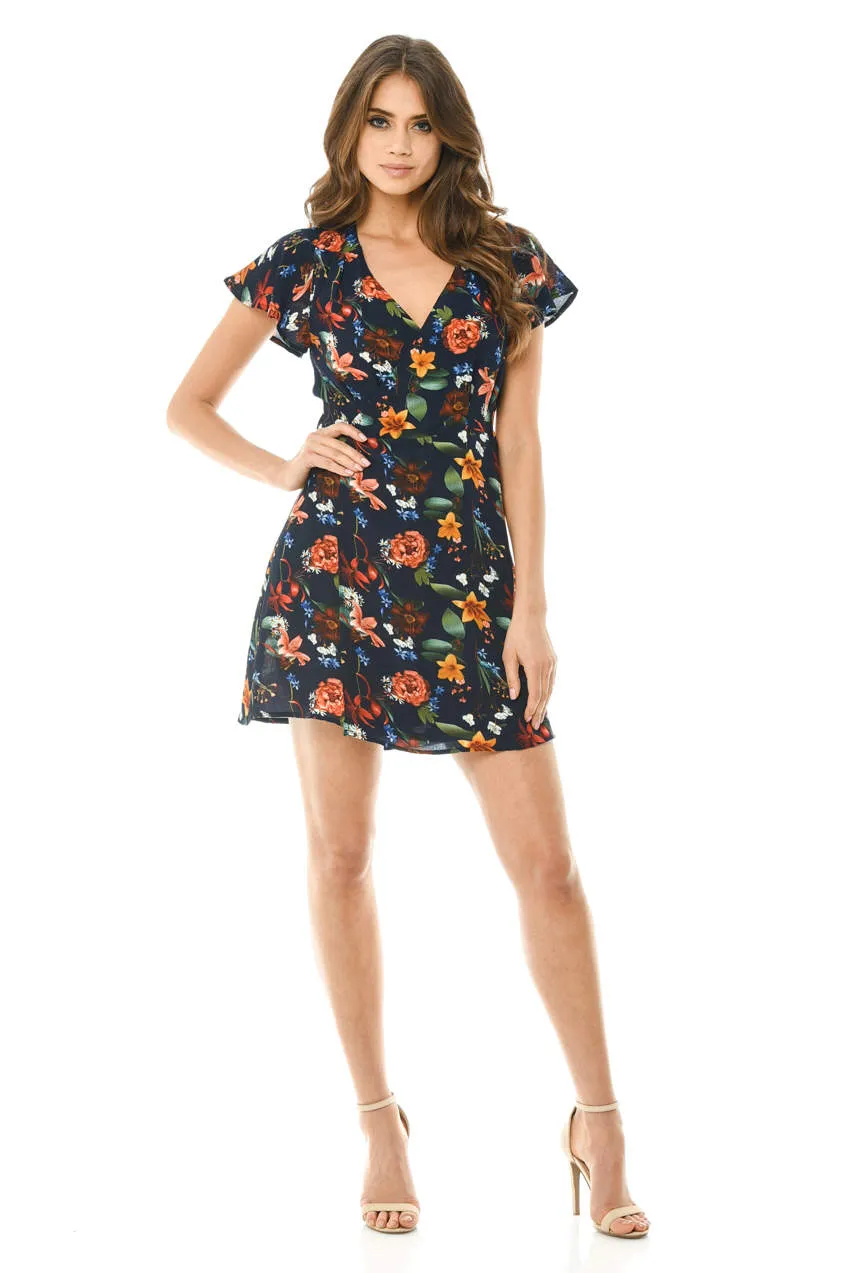 Navy Floral Wrap Dress sold by AX Paris product image thumbnail 2