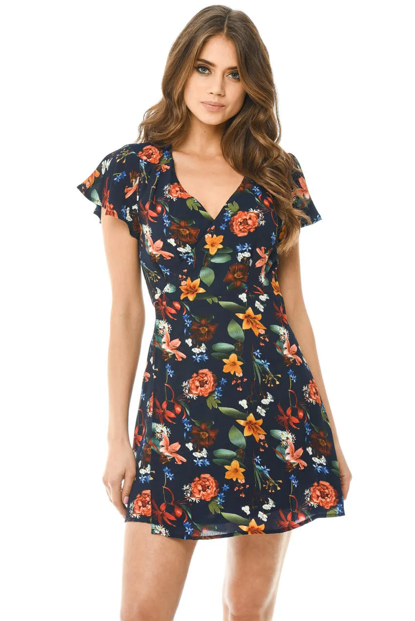 Navy Floral Wrap Dress sold by AX Paris