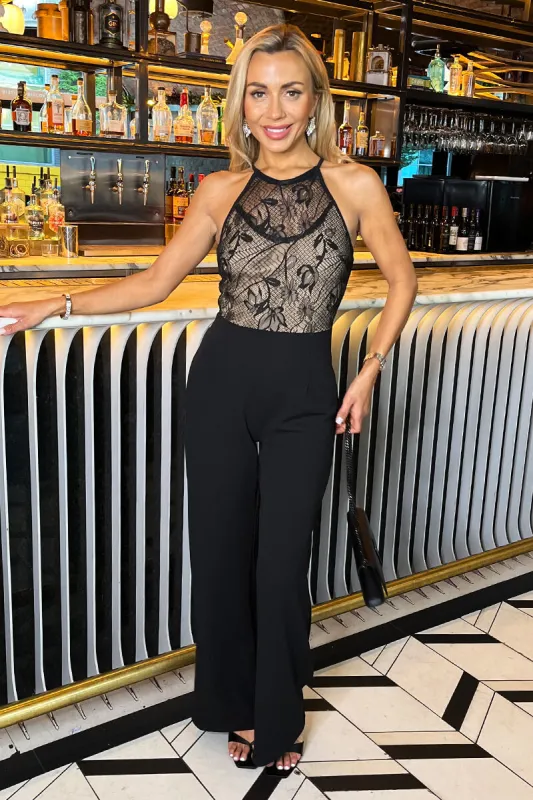 Black Contrast Lace Top 2 in 1 Racer Neck Jumpsuit sold by AX Paris
