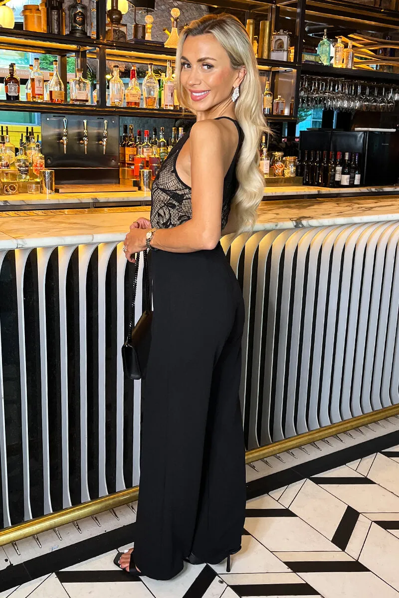 Black Contrast Lace Top 2 in 1 Racer Neck Jumpsuit sold by AX Paris product image thumbnail 4