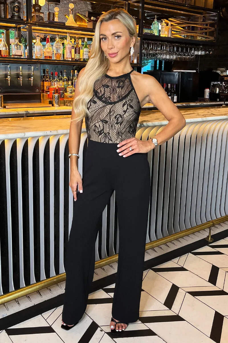 Black Contrast Lace Top 2 in 1 Racer Neck Jumpsuit sold by AX Paris product image thumbnail 2