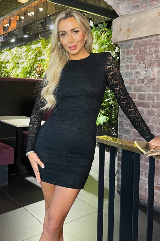 Black Lace Long Sleeve Bodycon Mini Dress sold by AX Paris