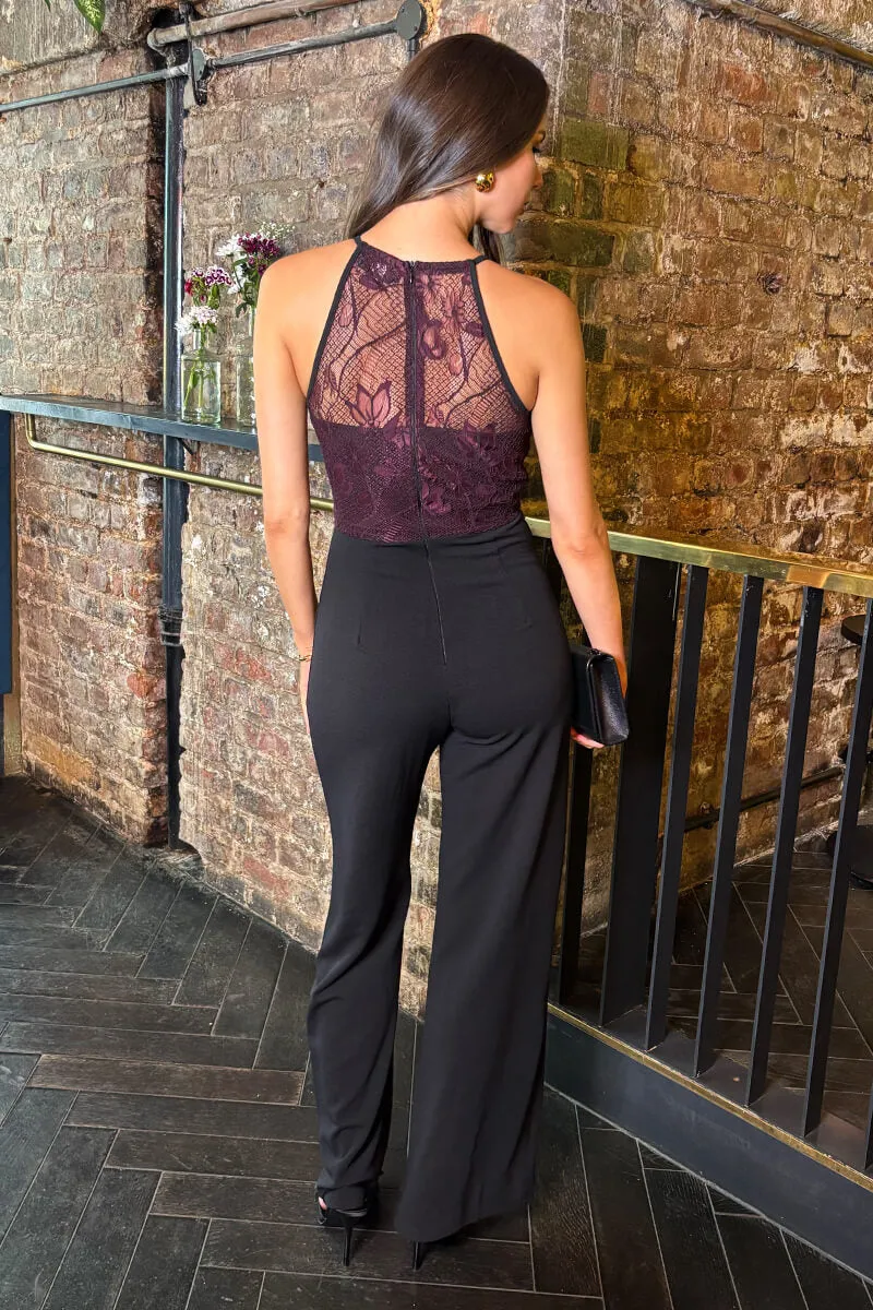 Plum Lace Top 2 in 1 Racer Neck Jumpsuit sold by AX Paris product image thumbnail 5