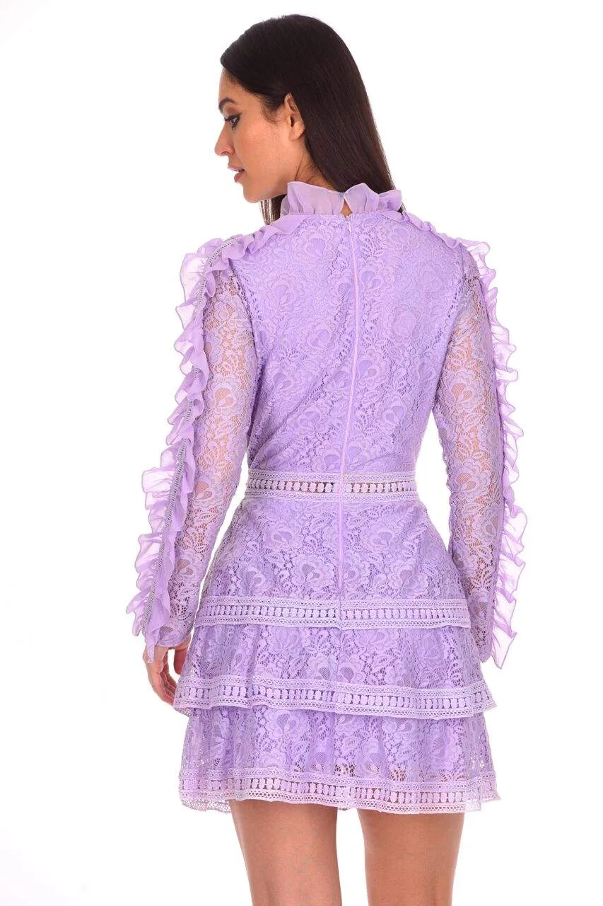 Lilac Lace Tiered Mini Dress sold by AX Paris product image thumbnail 2