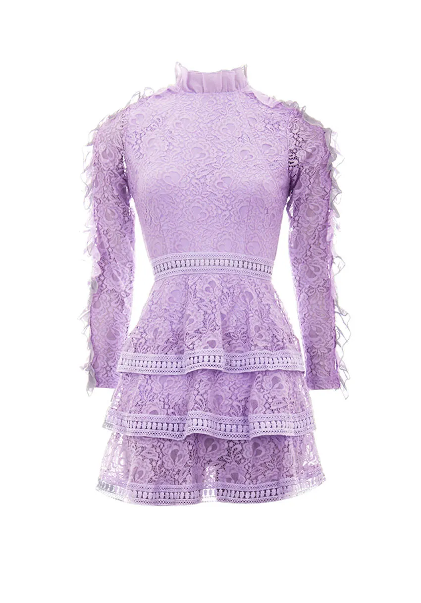 Lilac Lace Tiered Mini Dress sold by AX Paris product image thumbnail 3