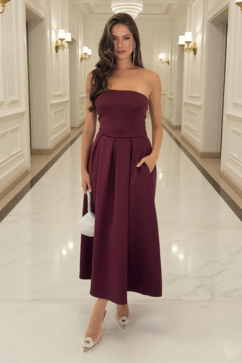 Plum Bandeau A-Line Skirt Midi Dress sold by AX Paris product image thumbnail 2