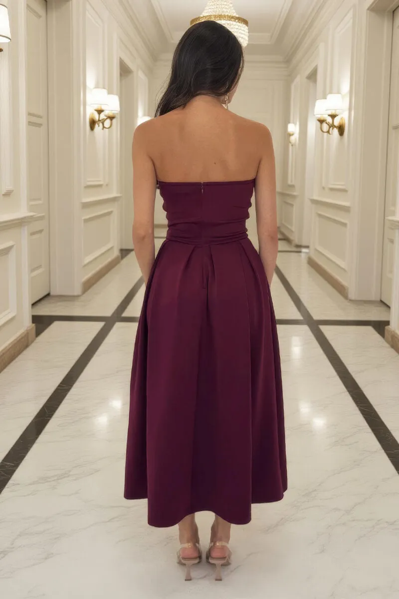 Plum Bandeau A-Line Skirt Midi Dress sold by AX Paris product image thumbnail 4