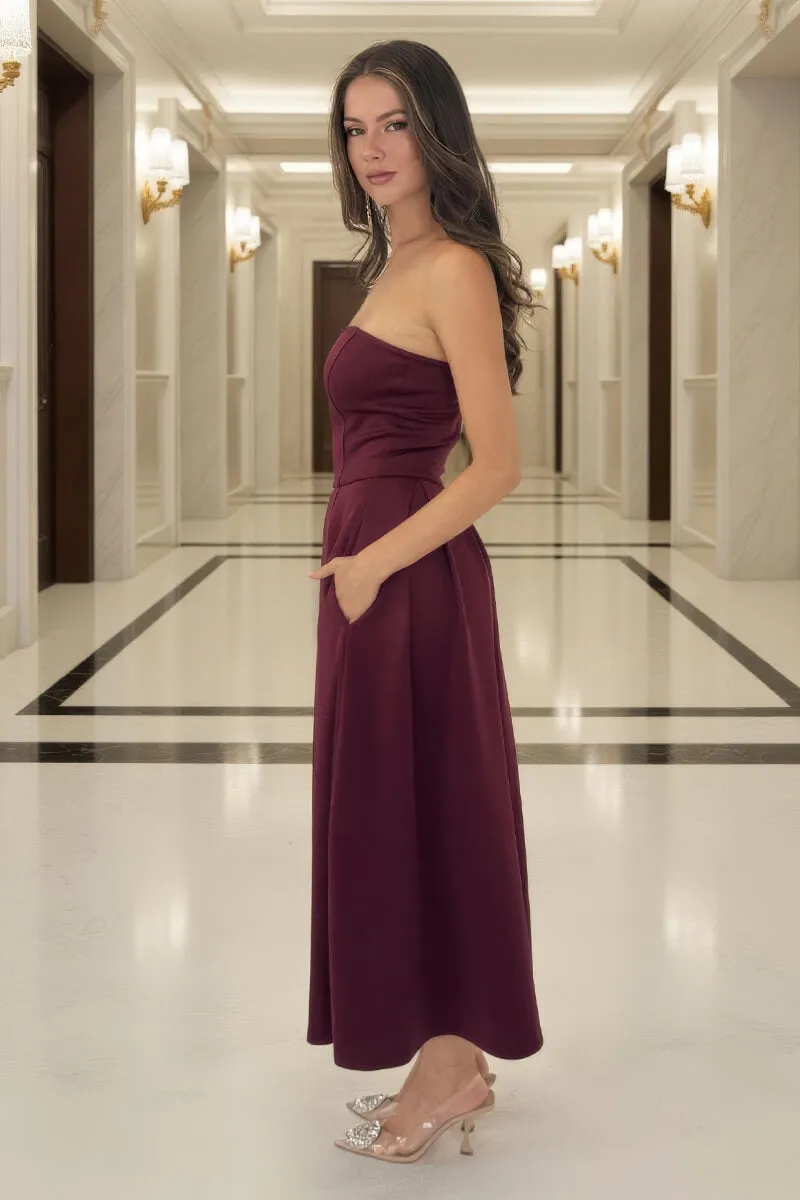 Plum Bandeau A-Line Skirt Midi Dress sold by AX Paris product image thumbnail 3