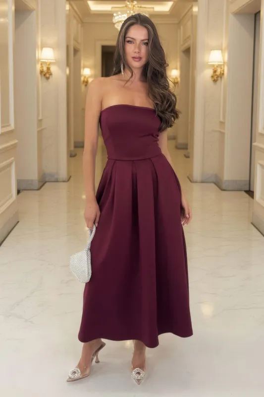 Plum Bandeau A-Line Skirt Midi Dress made by AX Paris