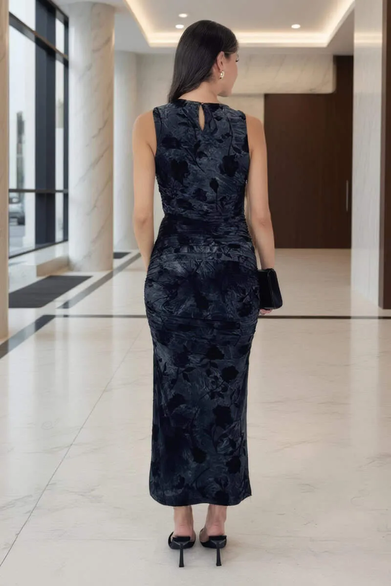 Black And Grey Velour Rose Detail Bodycon Midi Dress sold by AX Paris product image thumbnail 5