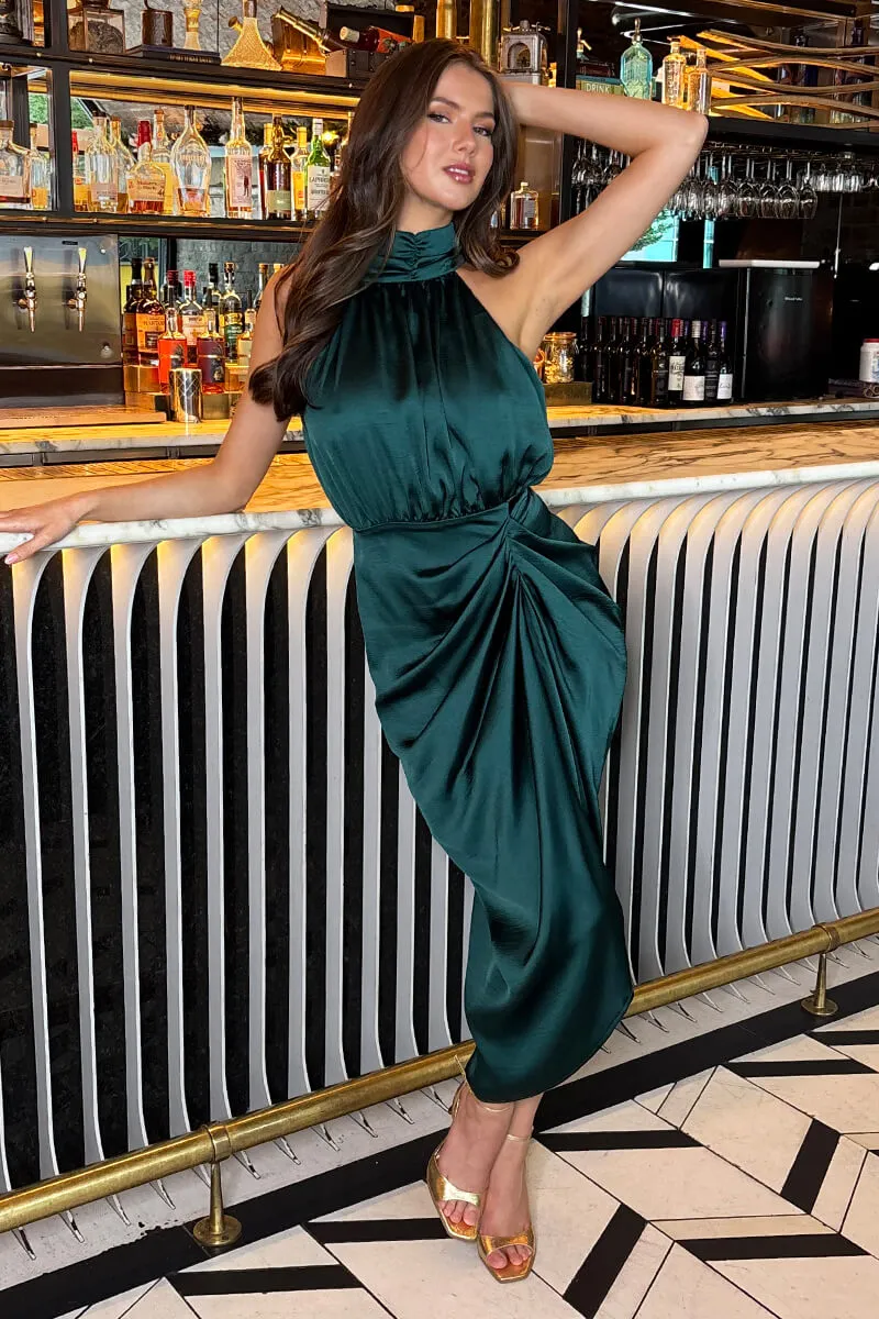 Teal Halter Neck Gathered Skirt Midi Dress sold by AX Paris product image thumbnail 3