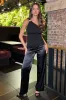 Black Satin Wide Leg Trousers sold by AX Paris