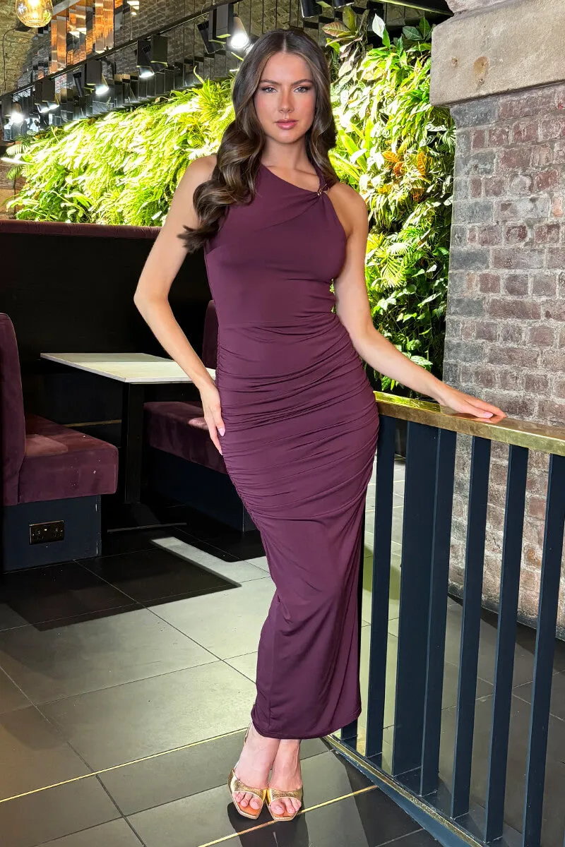 Plum Bodycon Gold Hardware Detail Midi Dress sold by AX Paris product image thumbnail 3