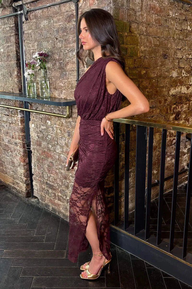 Plum Lace Overlay Off The Shoulder Midi Dress sold by AX Paris product image thumbnail 4