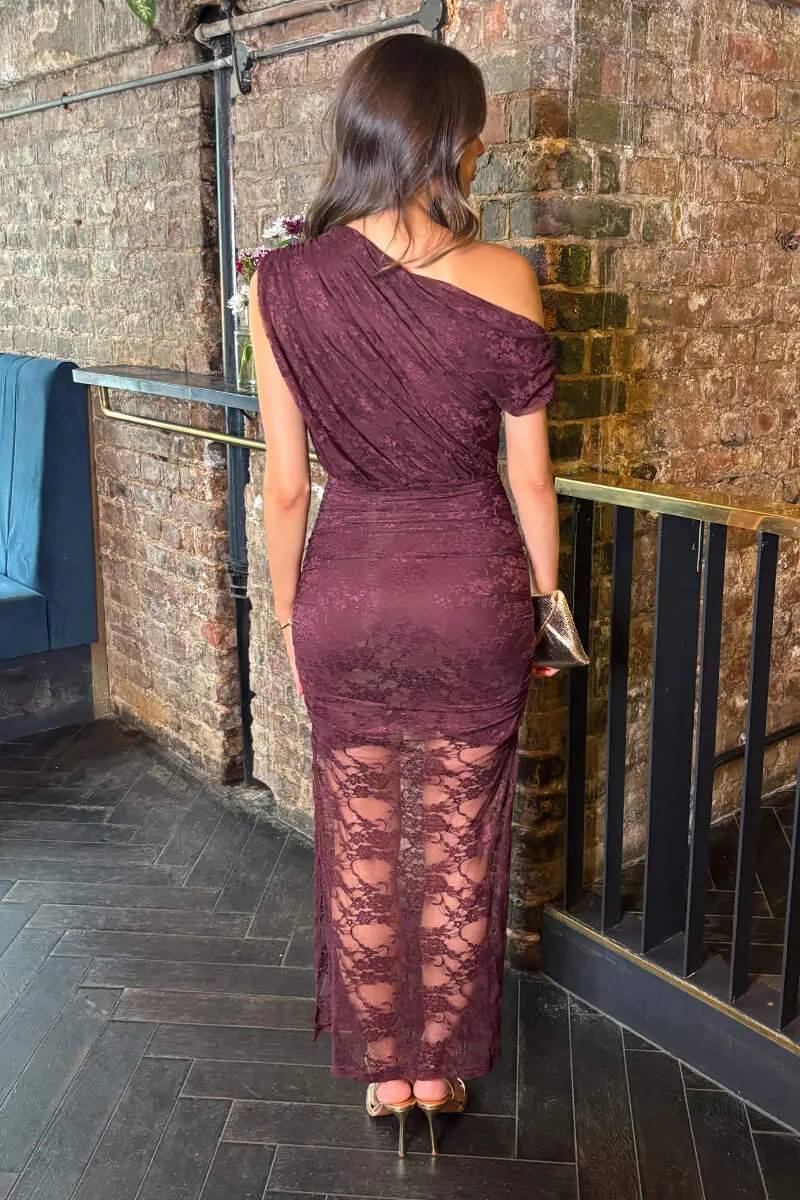 Plum Lace Overlay Off The Shoulder Midi Dress sold by AX Paris product image thumbnail 5