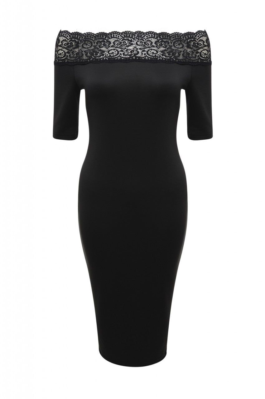 Black Midi Dress with Lace Trim sold by AX Paris product image thumbnail 5