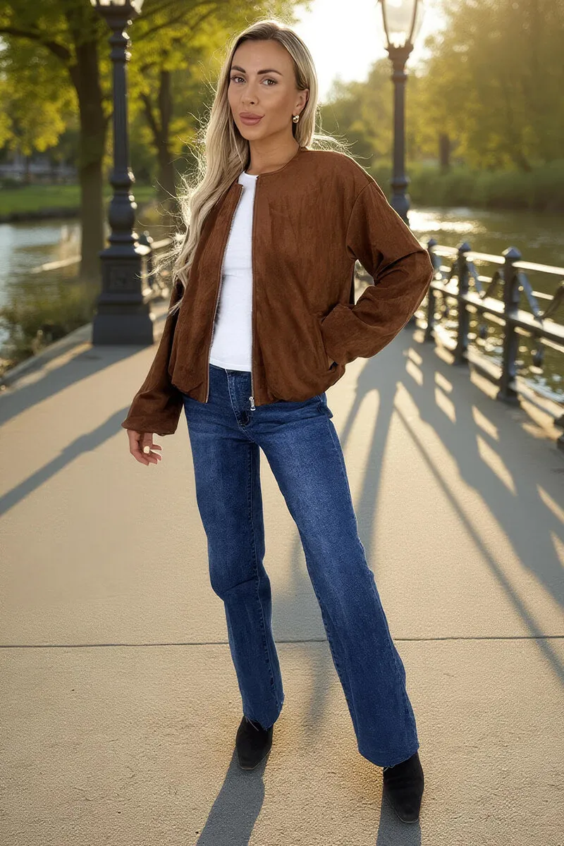 Tan Faux Suede Bubble Hem Bomber Jacket sold by AX Paris product image thumbnail 2