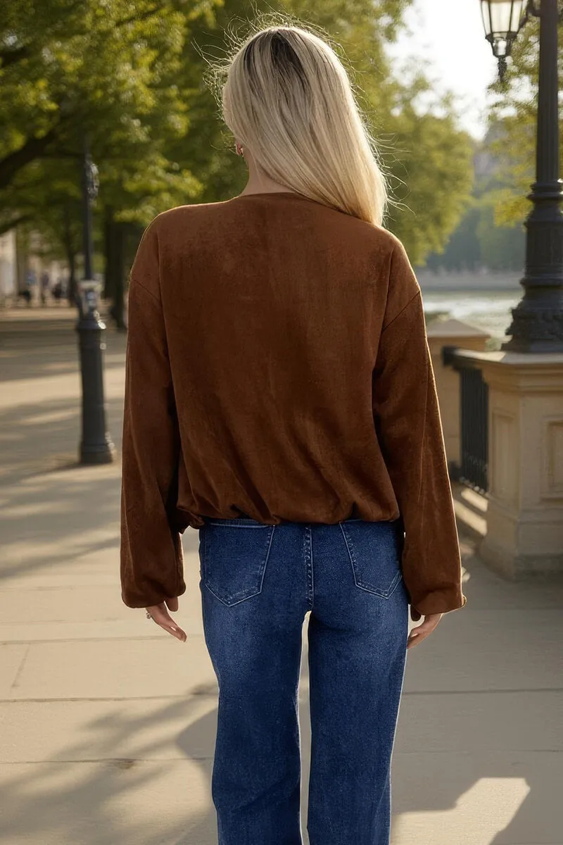 Tan Faux Suede Bubble Hem Bomber Jacket sold by AX Paris product image thumbnail 5