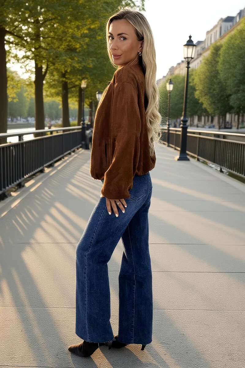 Tan Faux Suede Bubble Hem Bomber Jacket sold by AX Paris product image thumbnail 4