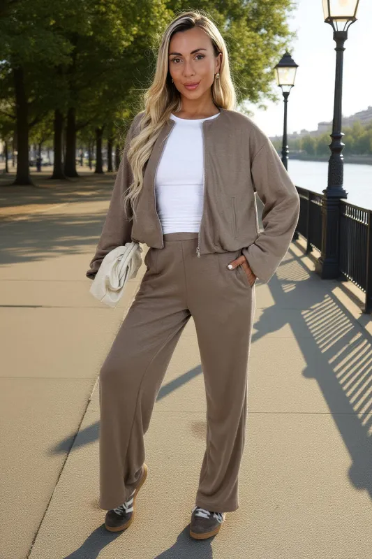 Mocha Wide Leg Soft Trousers sold by AX Paris