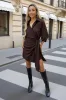 Chocolate Faux Suede Tie Waist Wrap Shirt Mini Dress sold by AX Paris