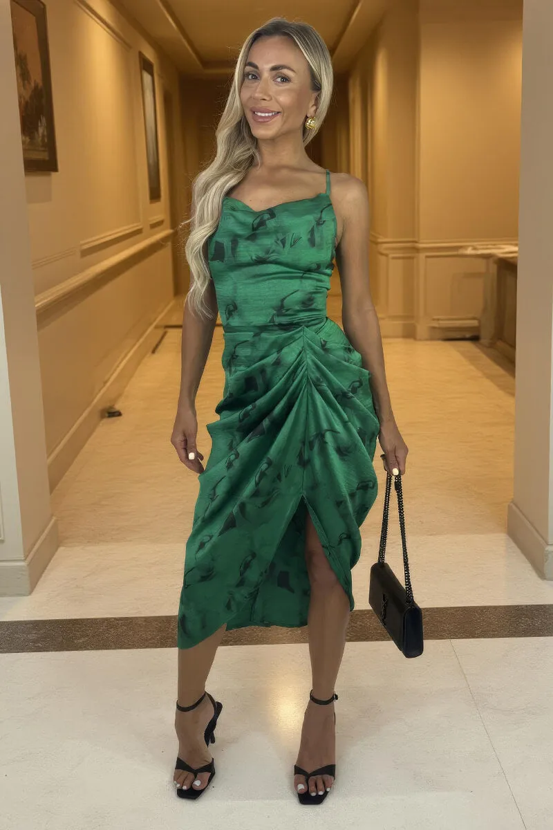 Green Printed Strappy Cowl Neck Gathered Skirt Midi Dress sold by AX Paris product image thumbnail 2