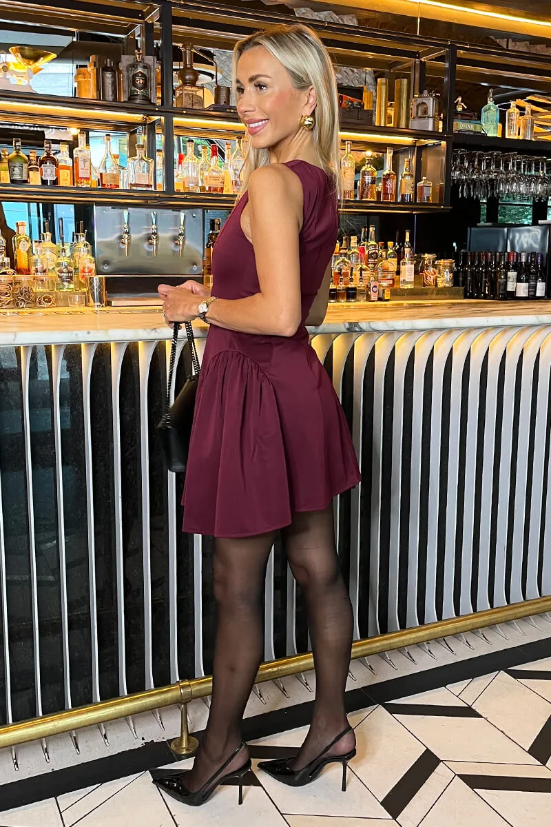 Plum Round Neck Pleated Hip Mini Dress sold by AX Paris product image thumbnail 4