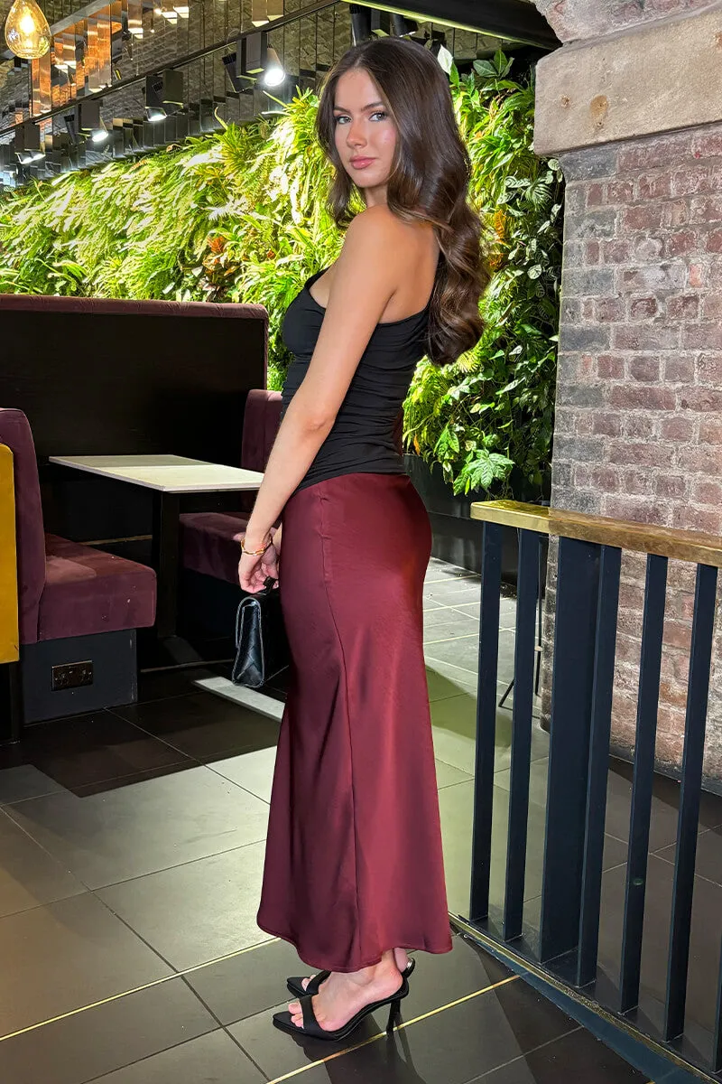 Wine Satin Midi Skirt sold by AX Paris product image thumbnail 4