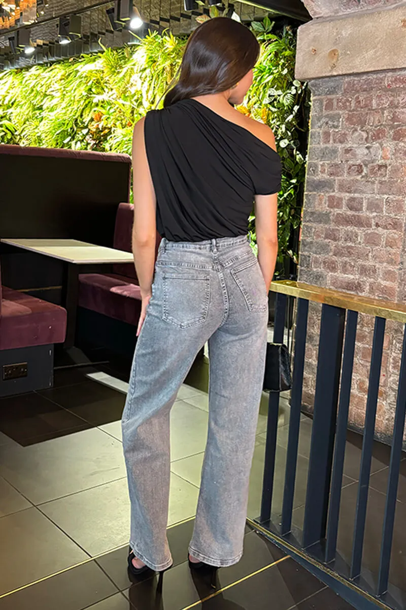 Black Off The Shoulder Draped Bodysuit sold by AX Paris product image thumbnail 5