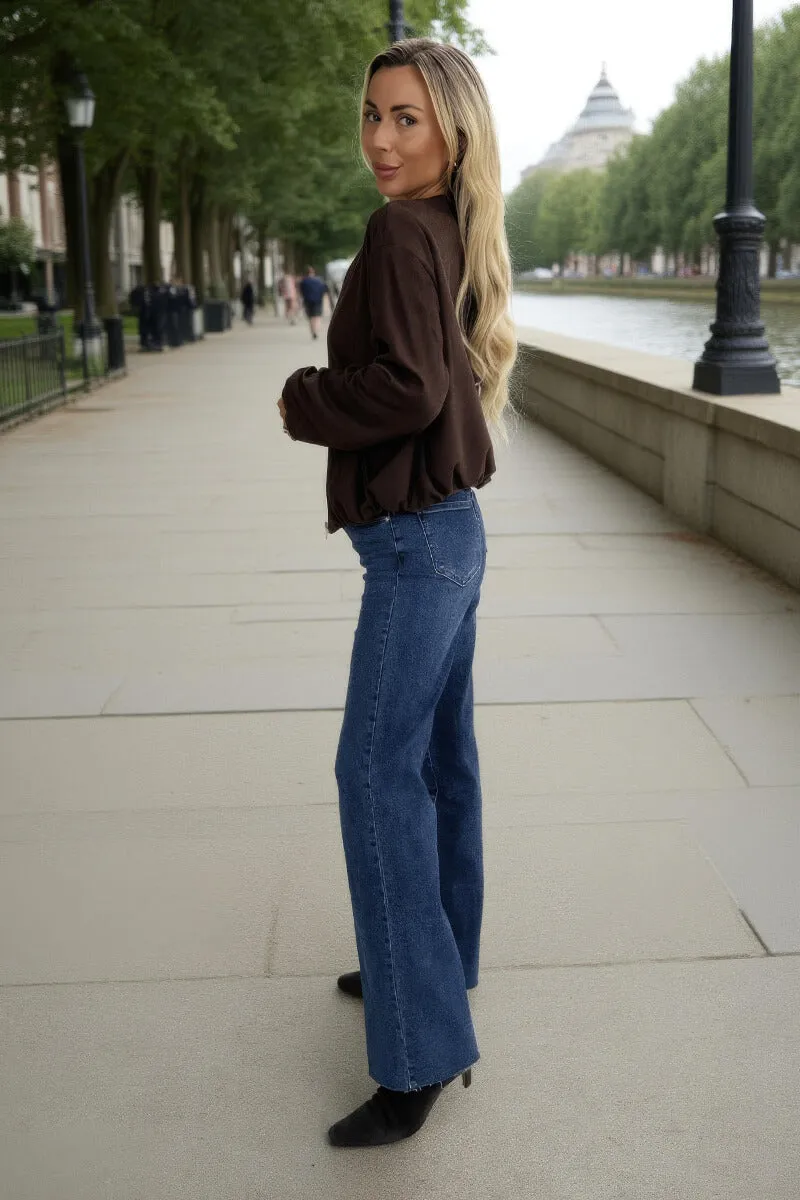 Chocolate Faux Suede Bubble Hem Bomber Jacket sold by AX Paris product image thumbnail 4