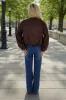 Chocolate Faux Suede Bubble Hem Bomber Jacket sold by AX Paris