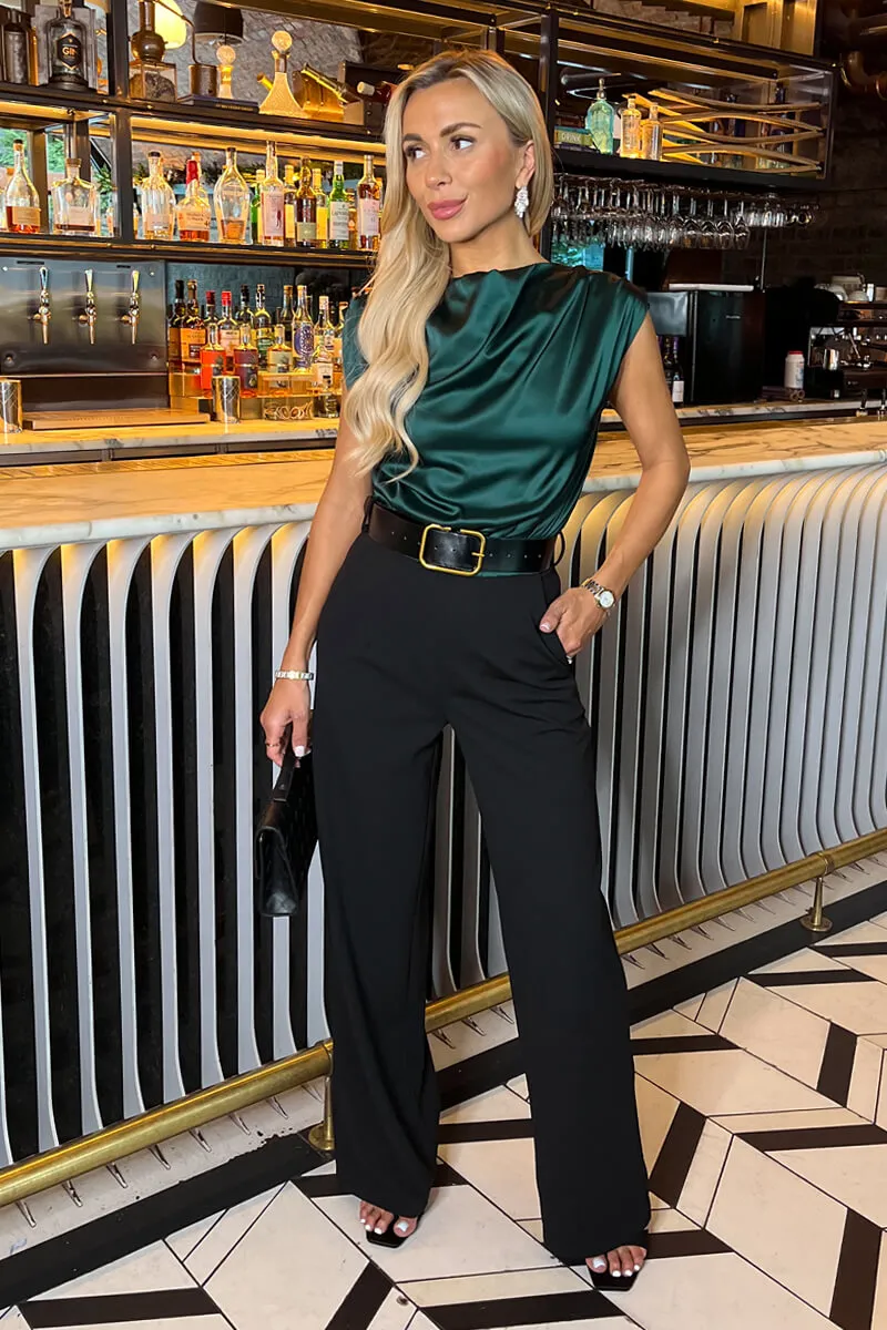 Teal 2 in 1 Draped Neck Belted Wide Leg Jumpsuit sold by AX Paris product image thumbnail 2