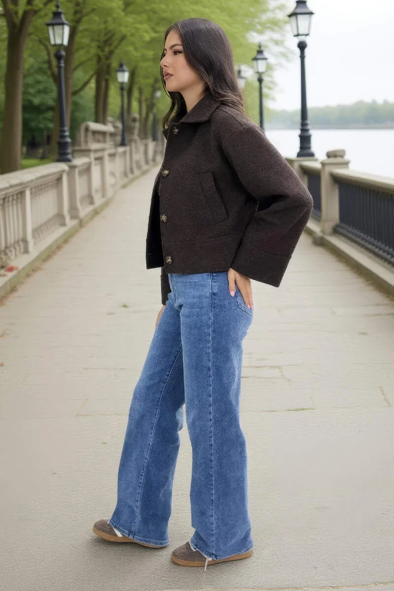 Chocolate Marl Button Front Collared Jacket sold by AX Paris product image thumbnail 4