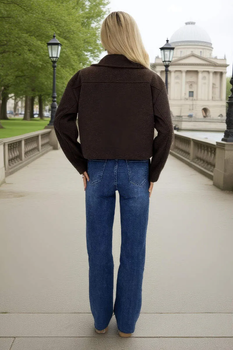 Chocolate Marl Zip Up Pocket Detail Boxy Jacket sold by AX Paris product image thumbnail 5