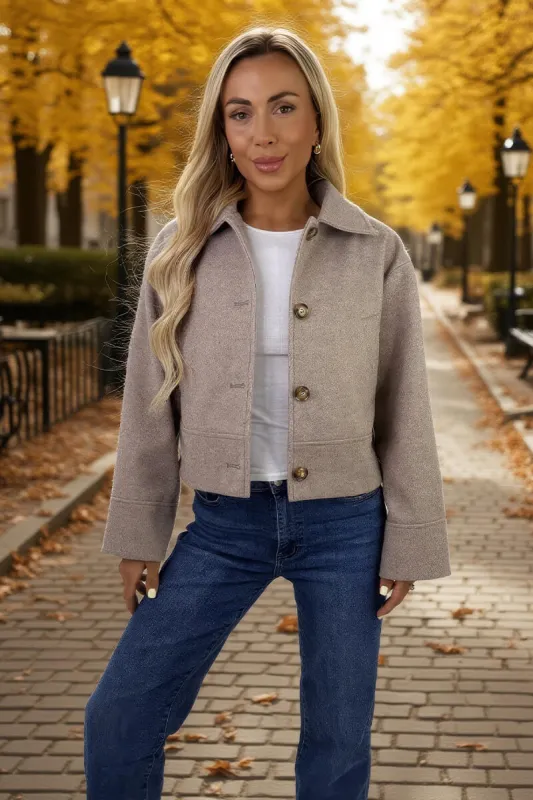 Mocha Marl Button Front Collared Jacket sold by AX Paris