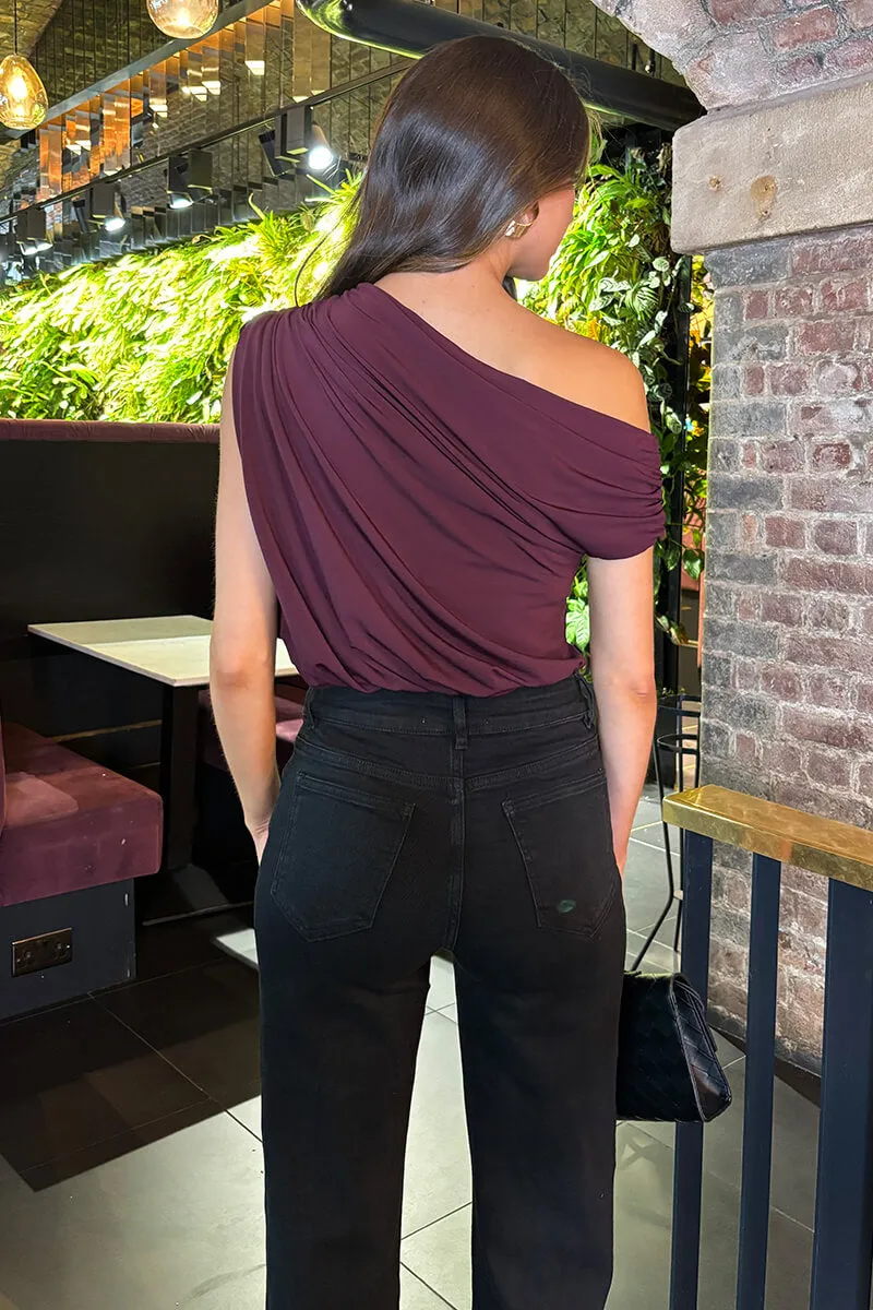 Dark Plum Off The Shoulder Draped Bodysuit sold by AX Paris product image thumbnail 5