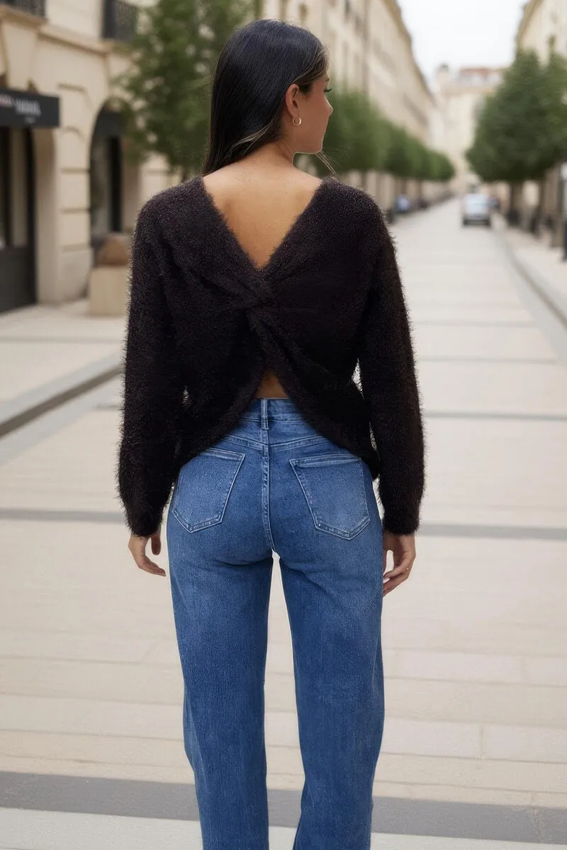 Chocolate Fluffy Knit Twist Detail Jumper sold by AX Paris product image thumbnail 5