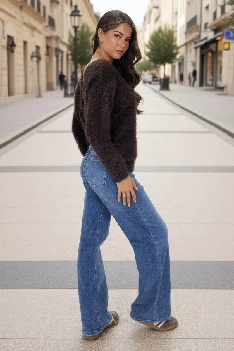 Chocolate Fluffy Knit Twist Detail Jumper sold by AX Paris product image thumbnail 4