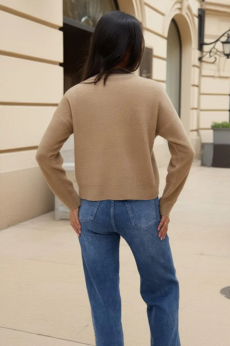 Oatmeal Pearl Embellished Crew Neck Jumper sold by AX Paris product image thumbnail 4