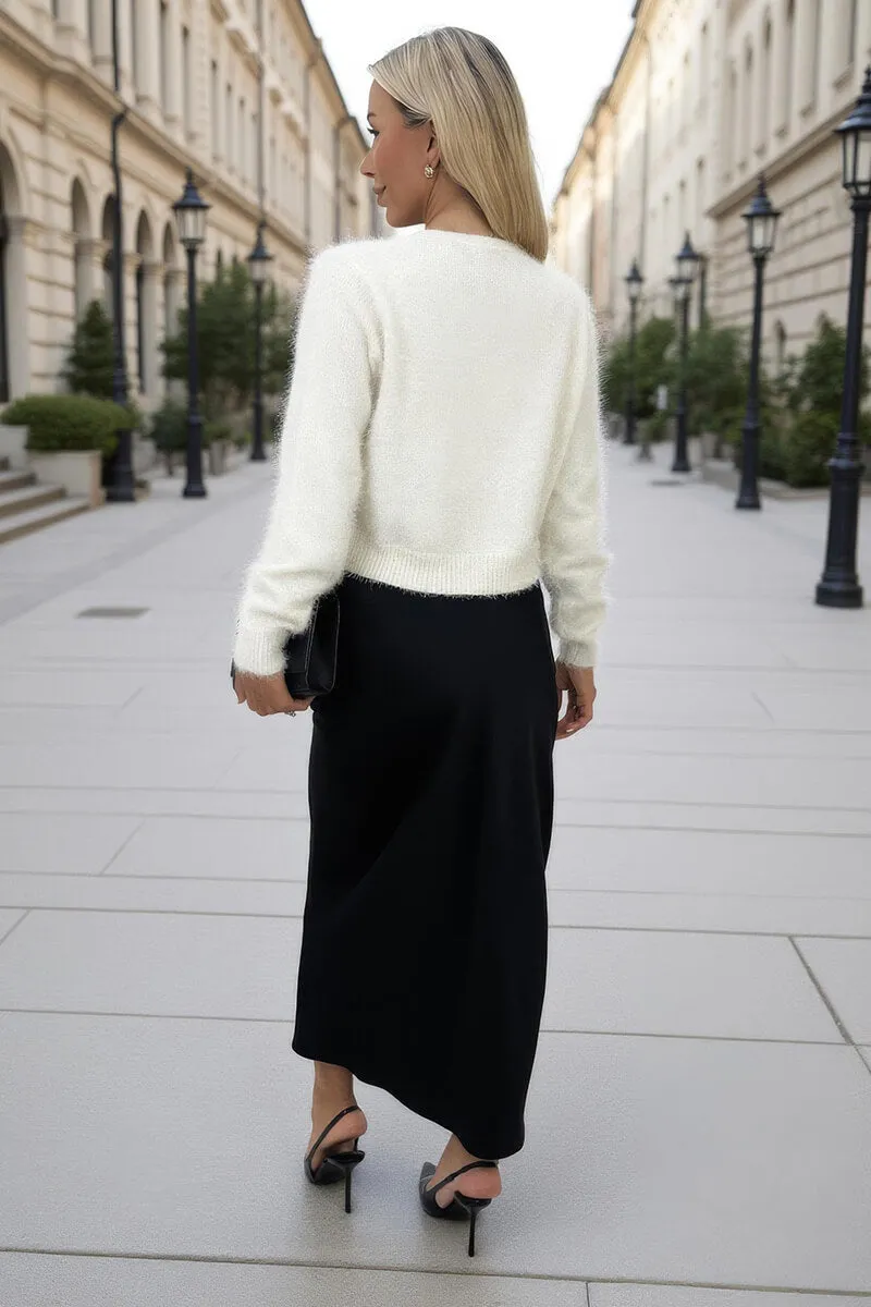 Cream Fluffy Knit Satin Bows Front Cardigan sold by AX Paris product image thumbnail 5