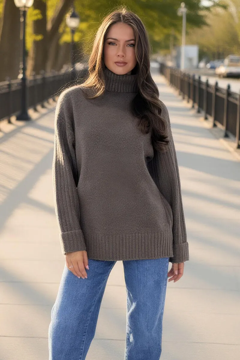 Mink Roll Neck Rib Detail Jumper sold by AX Paris