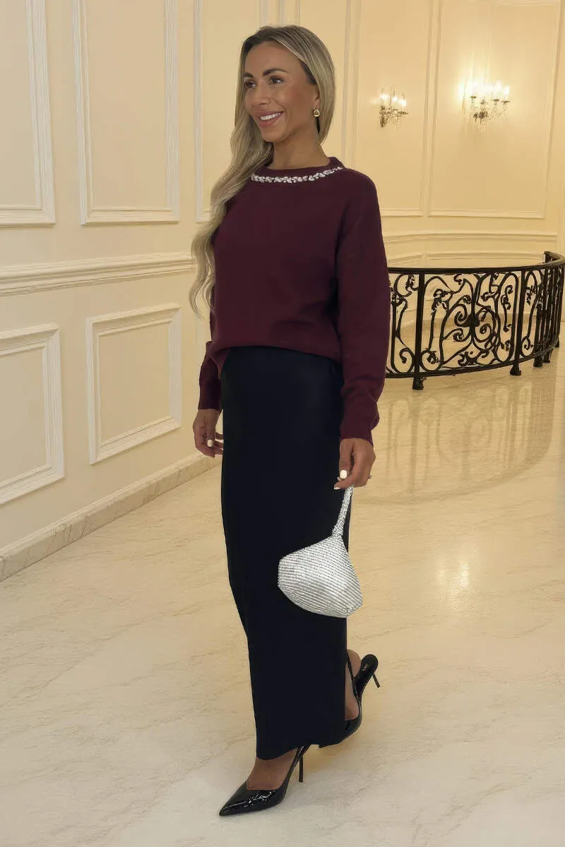 Burgundy Jewel Embellished Neck Jumper sold by AX Paris product image thumbnail 2