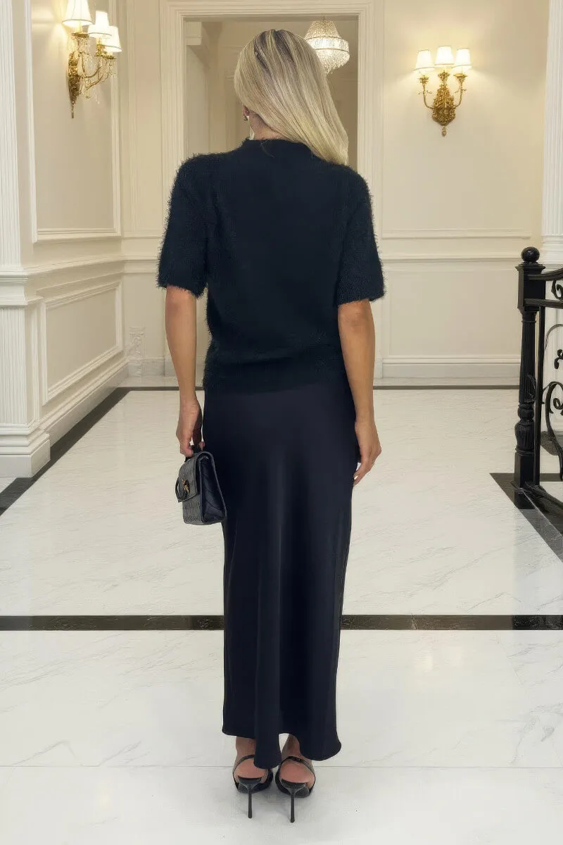 Black Embellished Neck Fluffy Knit Top sold by AX Paris product image thumbnail 5