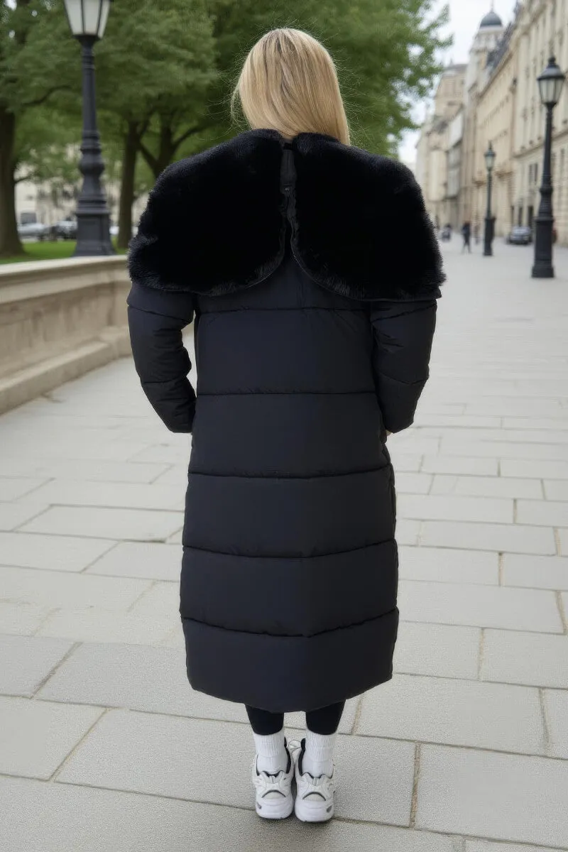 Black Split Hood Longline Puffer Coat sold by AX Paris product image thumbnail 5