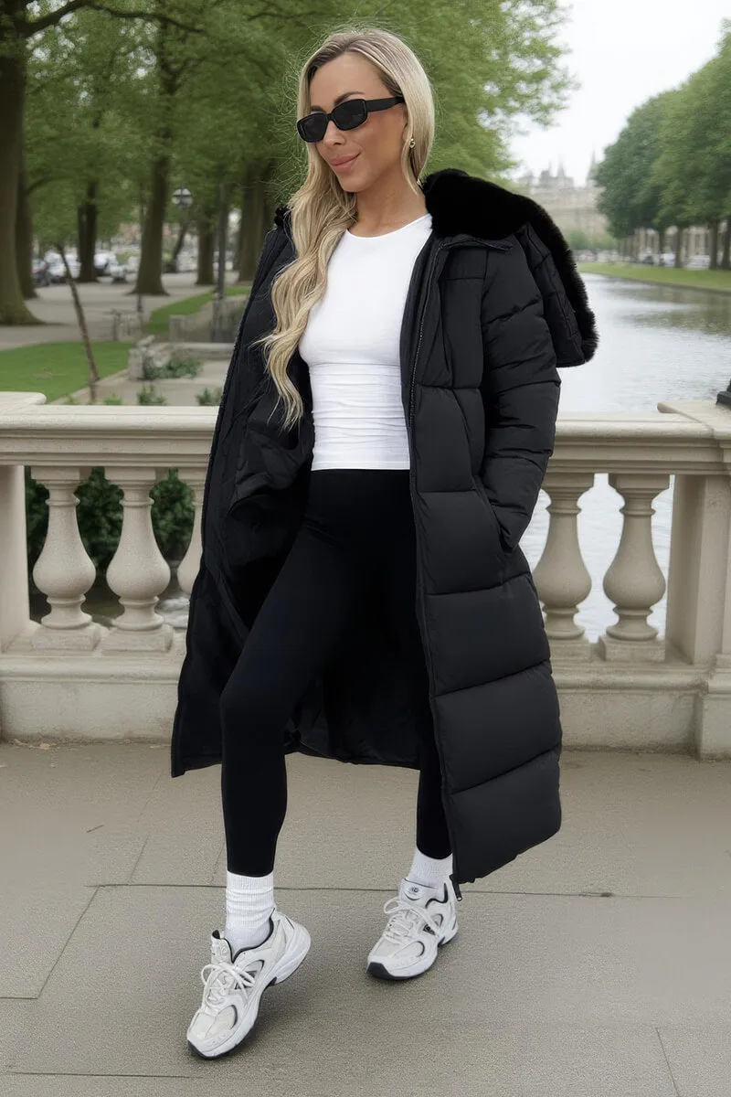 Black Split Hood Longline Puffer Coat sold by AX Paris product image thumbnail 2
