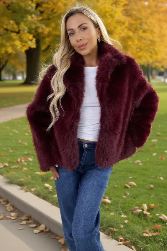 Burgundy Faux Fur Short Jacket sold by AX Paris