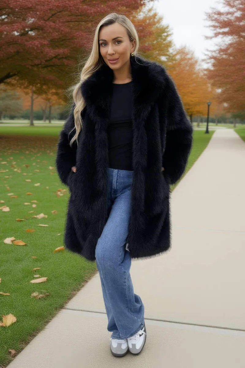 Black Faux Fur Longline Jacket sold by AX Paris product image thumbnail 2