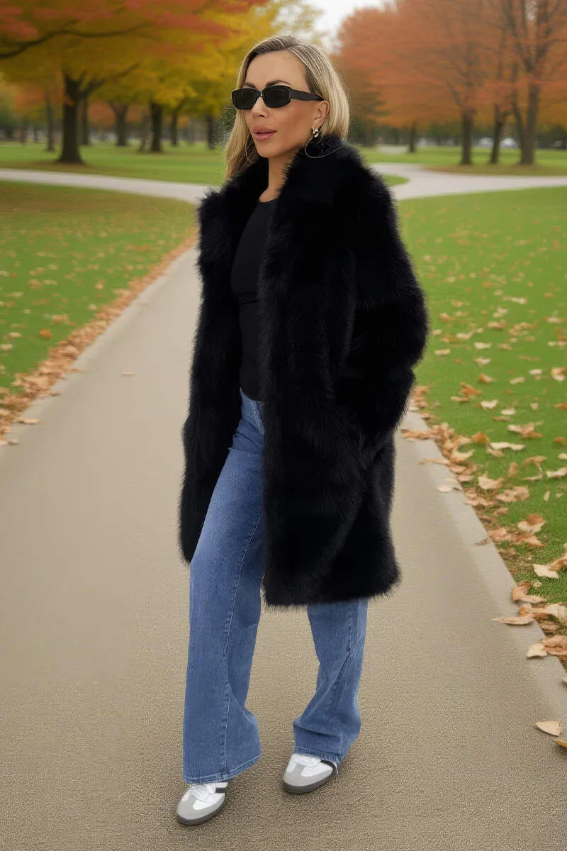 Black Faux Fur Longline Jacket sold by AX Paris product image thumbnail 4