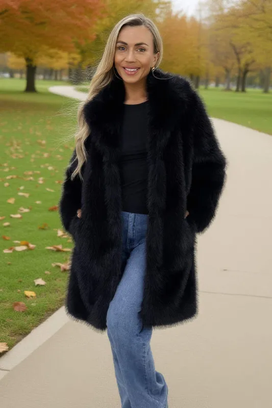 Black Faux Fur Longline Jacket sold by AX Paris