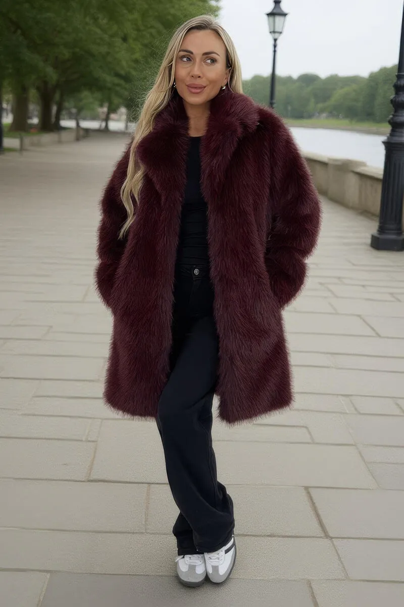 Burgundy Faux Fur Longline Jacket sold by AX Paris product image thumbnail 3